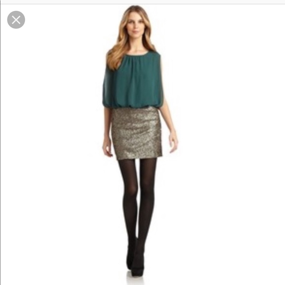 5/48 green/teal and gold sequins blouse dress